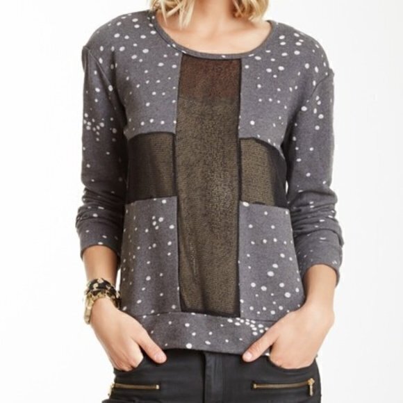 Lucca Couture Long Sleeve Sheer Cross Pullover - Picture 1 of 3